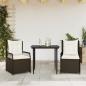 Preview: ARDEBO.de - 3-tlg. Garten-Essgruppe mit Kissen Braun Poly Rattan