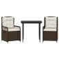 Preview: 3-tlg. Garten-Essgruppe mit Kissen Braun Poly Rattan
