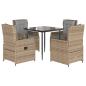 Preview: 5-tlg. Garten-Essgruppe mit Kissen Beige Poly Rattan