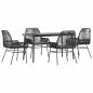 Preview: 5-tlg. Garten-Essgruppe mit Kissen Schwarz Poly Rattan Glas