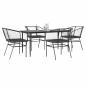 Preview: ARDEBO.de - 5-tlg. Garten-Essgruppe mit Kissen Schwarz Poly Rattan Glas