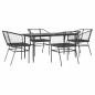 Preview: 5-tlg. Garten-Essgruppe mit Kissen Schwarz Poly Rattan Glas