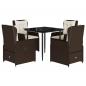 Preview: 5-tlg. Garten-Essgruppe mit Kissen Braun Poly Rattan