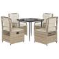 Preview: 5-tlg. Garten-Essgruppe mit Kissen Beige Poly Rattan