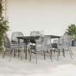 Preview: 7-tlg. Garten-Essgruppe mit Kissen Grau Poly Rattan Glas