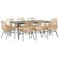 Preview: 9-tlg. Garten-Essgruppe mit Kissen Braun Poly Rattan Glas