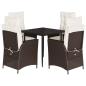 Preview: 5-tlg. Garten-Essgruppe mit Kissen Braun Poly Rattan