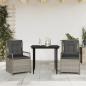 Preview: ARDEBO.de - 3-tlg. Garten-Essgruppe mit Kissen Hellgrau Poly Rattan