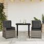 Preview: ARDEBO.de - 3-tlg. Garten-Essgruppe mit Kissen Grau Poly Rattan