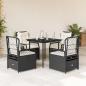 Preview: ARDEBO.de - 5-tlg. Garten-Essgruppe mit Kissen Schwarz Poly Rattan