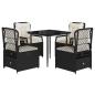 Preview: 5-tlg. Garten-Essgruppe mit Kissen Schwarz Poly Rattan