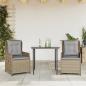 Preview: ARDEBO.de - 3-tlg. Garten-Essgruppe mit Kissen Beige Poly Rattan