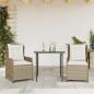 Preview: ARDEBO.de - 3-tlg. Garten-Essgruppe mit Kissen Beige Poly Rattan