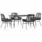 Preview: 5-tlg. Garten-Essgruppe mit Kissen Schwarz Poly Rattan Glas