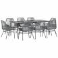 Preview: 9-tlg. Garten-Essgruppe mit Kissen Grau Poly Rattan Glas