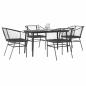 Preview: ARDEBO.de - 5-tlg. Garten-Essgruppe mit Kissen Schwarz Poly Rattan Glas