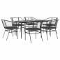 Preview: ARDEBO.de - 7-tlg. Garten-Essgruppe mit Kissen Schwarz Poly Rattan Glas