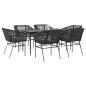 Preview: ARDEBO.de - 7-tlg. Garten-Essgruppe mit Kissen Schwarz Poly Rattan Glas
