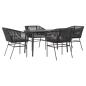 Preview: 5-tlg. Garten-Essgruppe mit Kissen Schwarz Poly Rattan Glas
