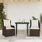 Preview: ARDEBO.de - 3-tlg. Garten-Essgruppe mit Kissen Braun Poly Rattan