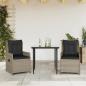 Preview: ARDEBO.de - 3-tlg. Garten-Essgruppe mit Kissen Hellgrau Poly Rattan