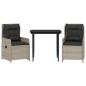 Preview: 3-tlg. Garten-Essgruppe mit Kissen Hellgrau Poly Rattan