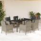 Preview: ARDEBO.de - 7-tlg. Garten-Essgruppe mit Kissen Hellgrau Poly Rattan