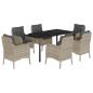 Preview: 7-tlg. Garten-Essgruppe mit Kissen Hellgrau Poly Rattan