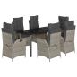 Preview: 7-tlg. Garten-Essgruppe mit Kissen Hellgrau Poly Rattan