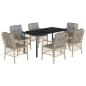 Preview: 7-tlg. Garten-Essgruppe mit Kissen Beigemischung Poly Rattan