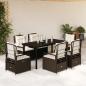 Preview: ARDEBO.de - 7-tlg. Garten-Essgruppe mit Kissen Braun Poly Rattan