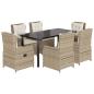 Preview: 7-tlg. Garten-Essgruppe mit Kissen Beige Poly Rattan