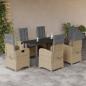 Preview: ARDEBO.de - 7-tlg. Garten-Essgruppe mit Kissen Beigemischung Poly Rattan