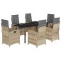 Preview: 7-tlg. Garten-Essgruppe mit Kissen Beigemischung Poly Rattan