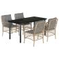 Preview: 5-tlg. Garten-Essgruppe mit Kissen Beigemischung Poly Rattan