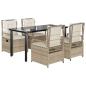 Preview: 5-tlg. Garten-Essgruppe mit Kissen Beige Poly Rattan