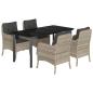 Preview: 5-tlg. Garten-Essgruppe mit Kissen Hellgrau Poly Rattan