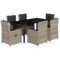 Preview: 7-tlg. Garten-Essgruppe mit Kissen Hellgrau Poly Rattan