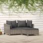 Preview: ARDEBO.de - 3-tlg. Garten-Lounge-Set mit Kissen Grau Poly Rattan