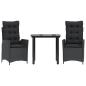 Preview: 3-tlg. Garten-Essgruppe mit Kissen Schwarz Poly Rattan