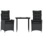 Preview: 3-tlg. Garten-Essgruppe mit Kissen Schwarz Poly Rattan