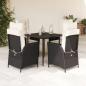 Preview: ARDEBO.de - 5-tlg. Garten-Essgruppe mit Kissen Schwarz Poly Rattan