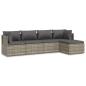 Preview: 5-tlg. Garten-Lounge-Set mit Kissen Grau Poly Rattan