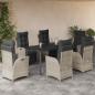 Preview: ARDEBO.de - 7-tlg. Garten-Essgruppe mit Kissen Hellgrau Poly Rattan