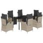 Preview: 7-tlg. Garten-Essgruppe mit Kissen Hellgrau Poly Rattan