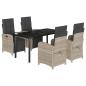 Preview: 5-tlg. Garten-Essgruppe mit Kissen Hellgrau Poly Rattan