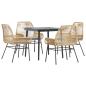 Preview: 5-tlg. Garten-Essgruppe mit Kissen Braun Poly Rattan Glas