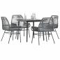 Preview: ARDEBO.de - 5-tlg. Garten-Essgruppe mit Kissen Grau Poly Rattan Glas