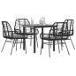 Preview: ARDEBO.de - 5-tlg. Garten-Essgruppe mit Kissen Schwarz Poly Rattan Glas