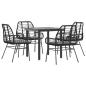 Preview: 5-tlg. Garten-Essgruppe mit Kissen Schwarz Poly Rattan Glas